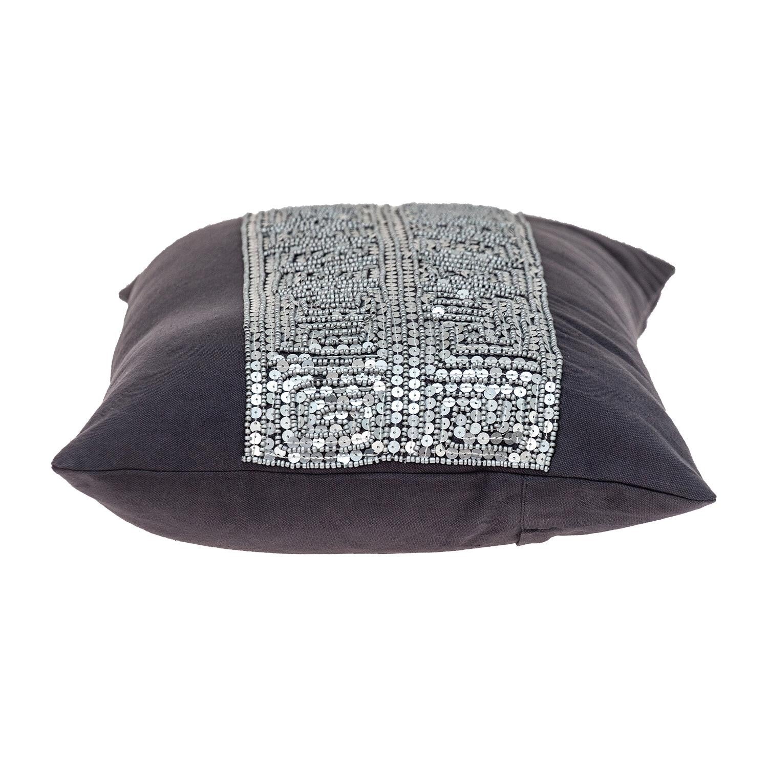 Glam Gray with Silver Sequins Lumbar Throw Pillow - Galactic capuchin
