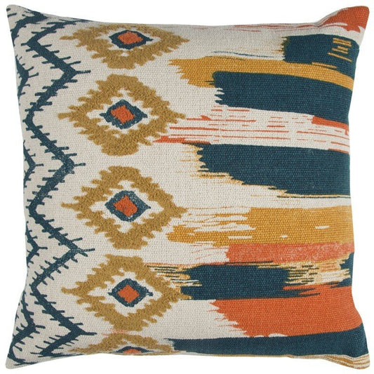 Blue Mustard Ikat Pattern Throw Pillow - Galactic capuchin