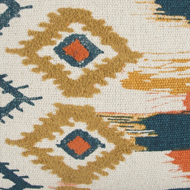 Blue Mustard Ikat Pattern Throw Pillow - Galactic capuchin