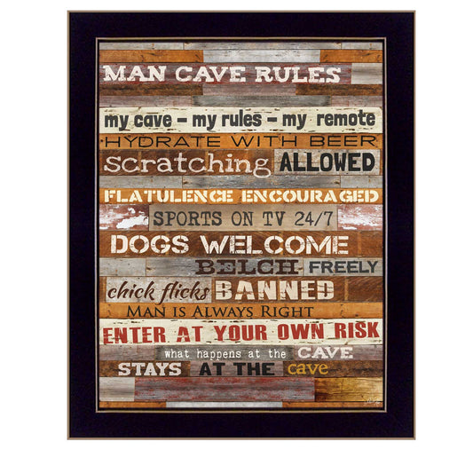 Man Cave Rules 2 Black Framed Print Wall Art - Galactic capuchin