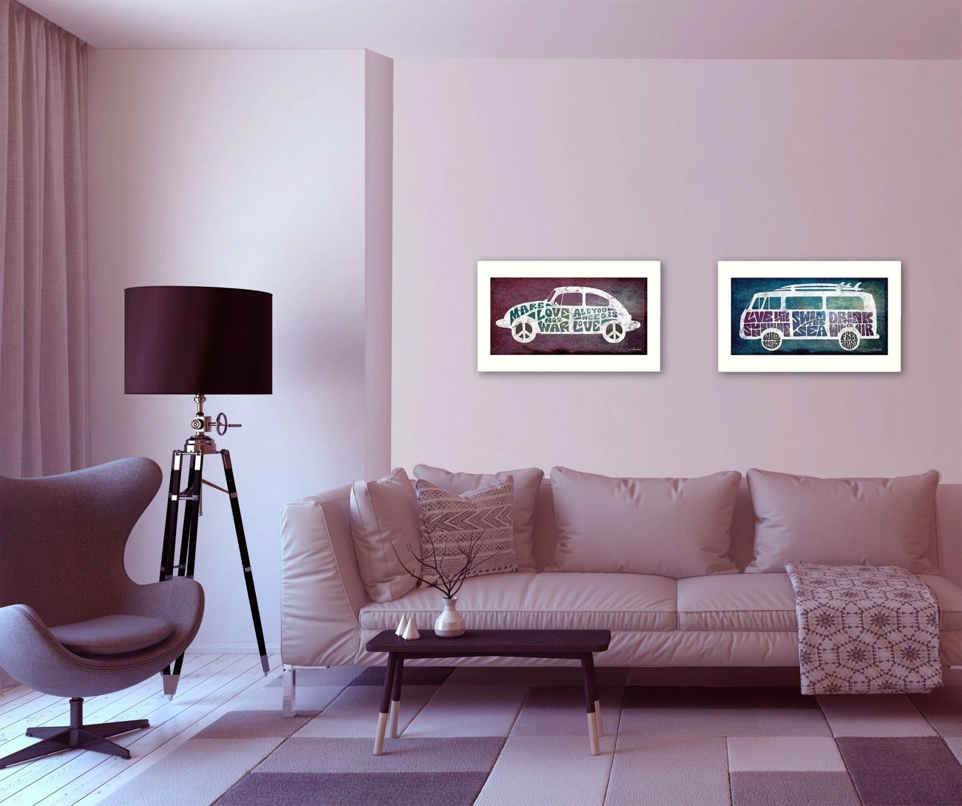 Set Of Two Retro White Framed Print Wall Art - Galactic capuchin