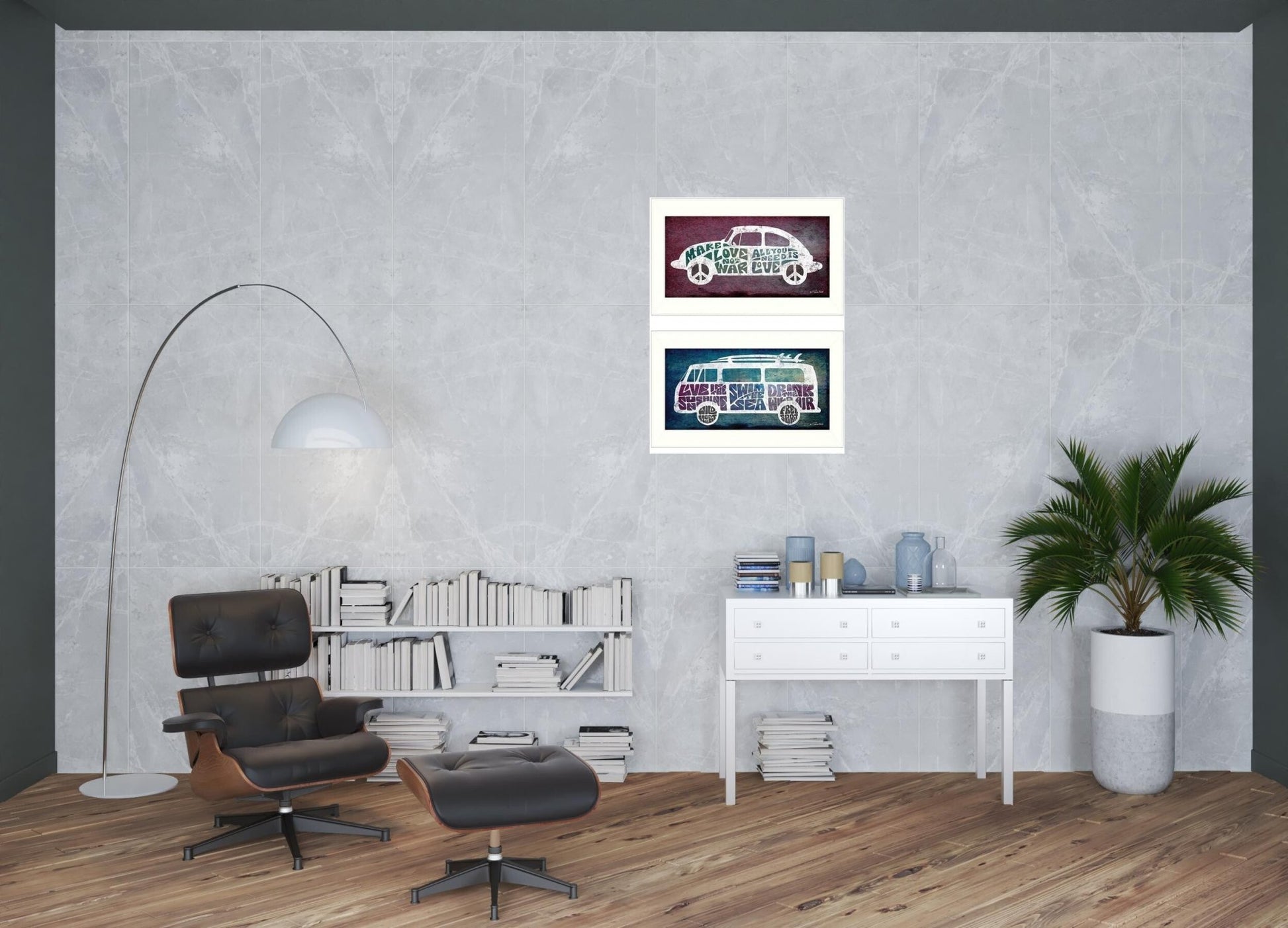 Set Of Two Retro White Framed Print Wall Art - Galactic capuchin