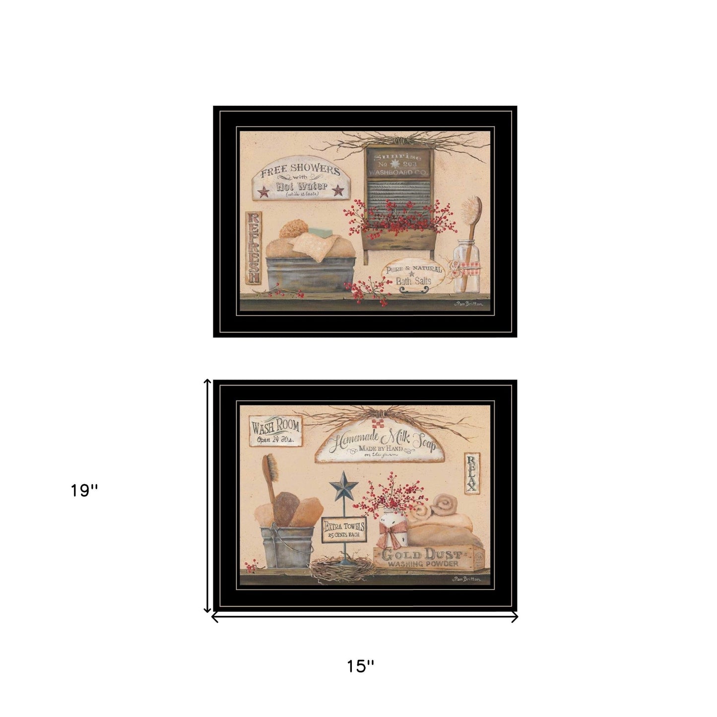 Set Of Two Wash Room 2 Black Framed Print Bathroom Wall Art - Galactic capuchin