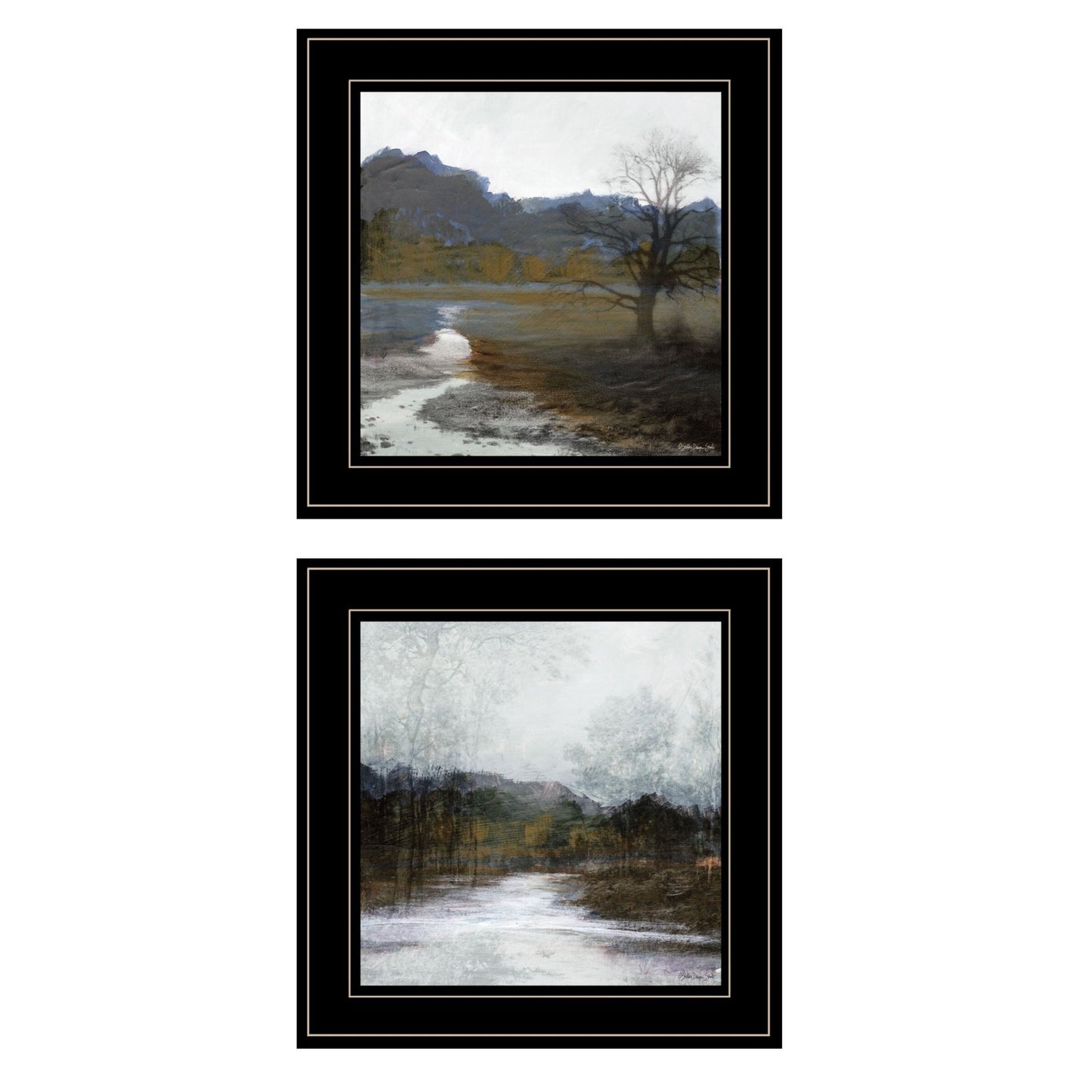Set Of Two Winter Landscape 2 Black Framed Print Wall Art - Galactic capuchin