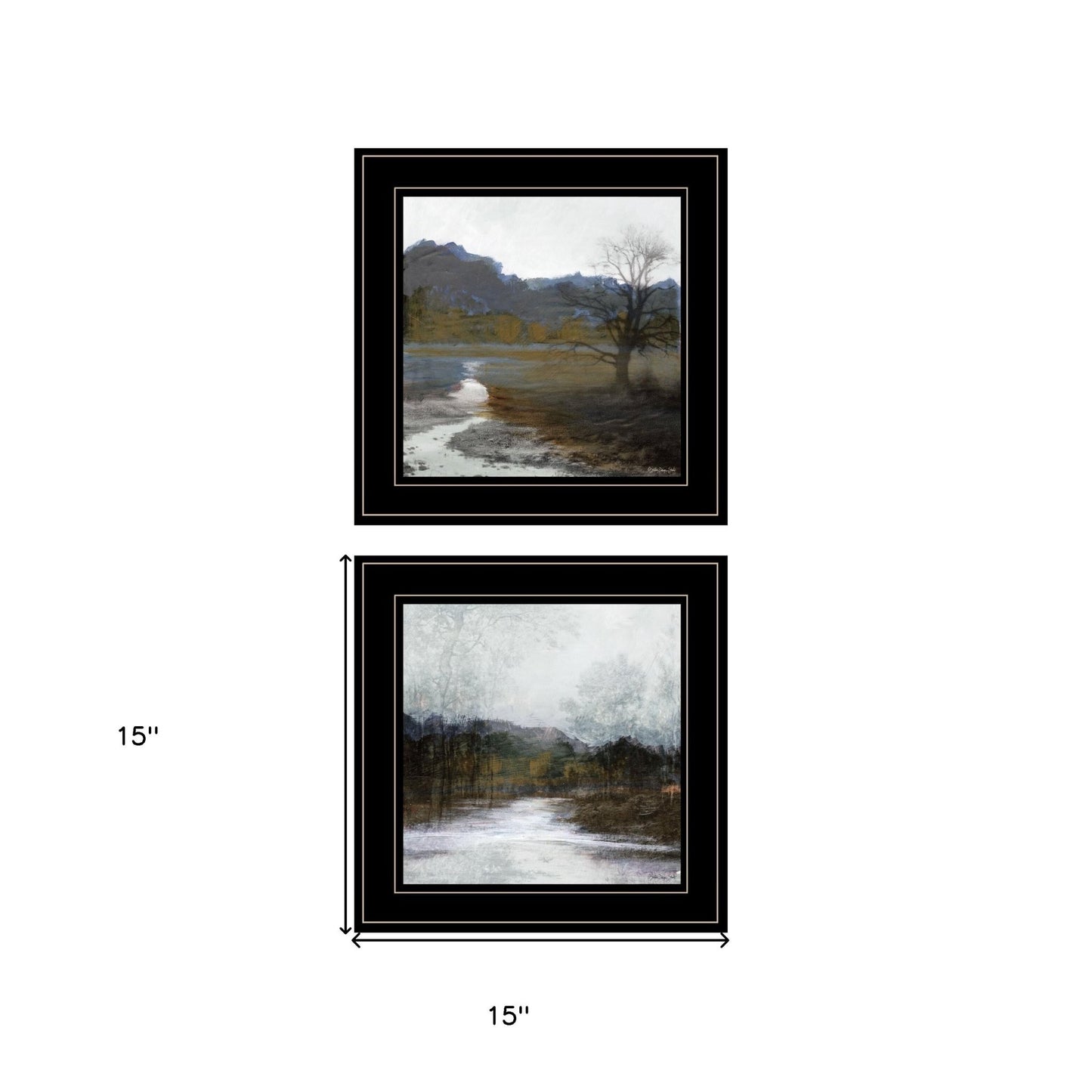 Set Of Two Winter Landscape 2 Black Framed Print Wall Art - Galactic capuchin
