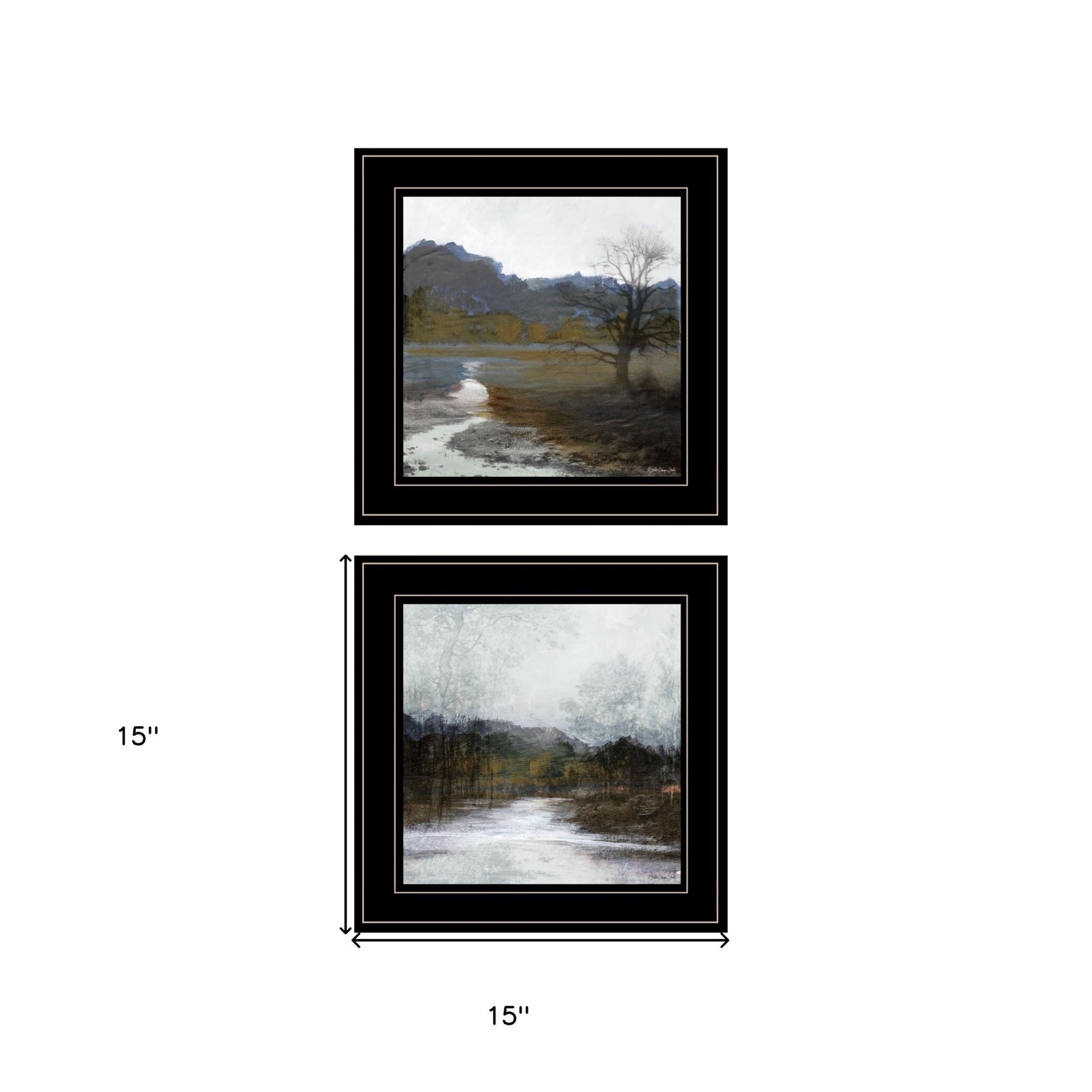 Set Of Two Winter Landscape 2 Black Framed Print Wall Art - Galactic capuchin
