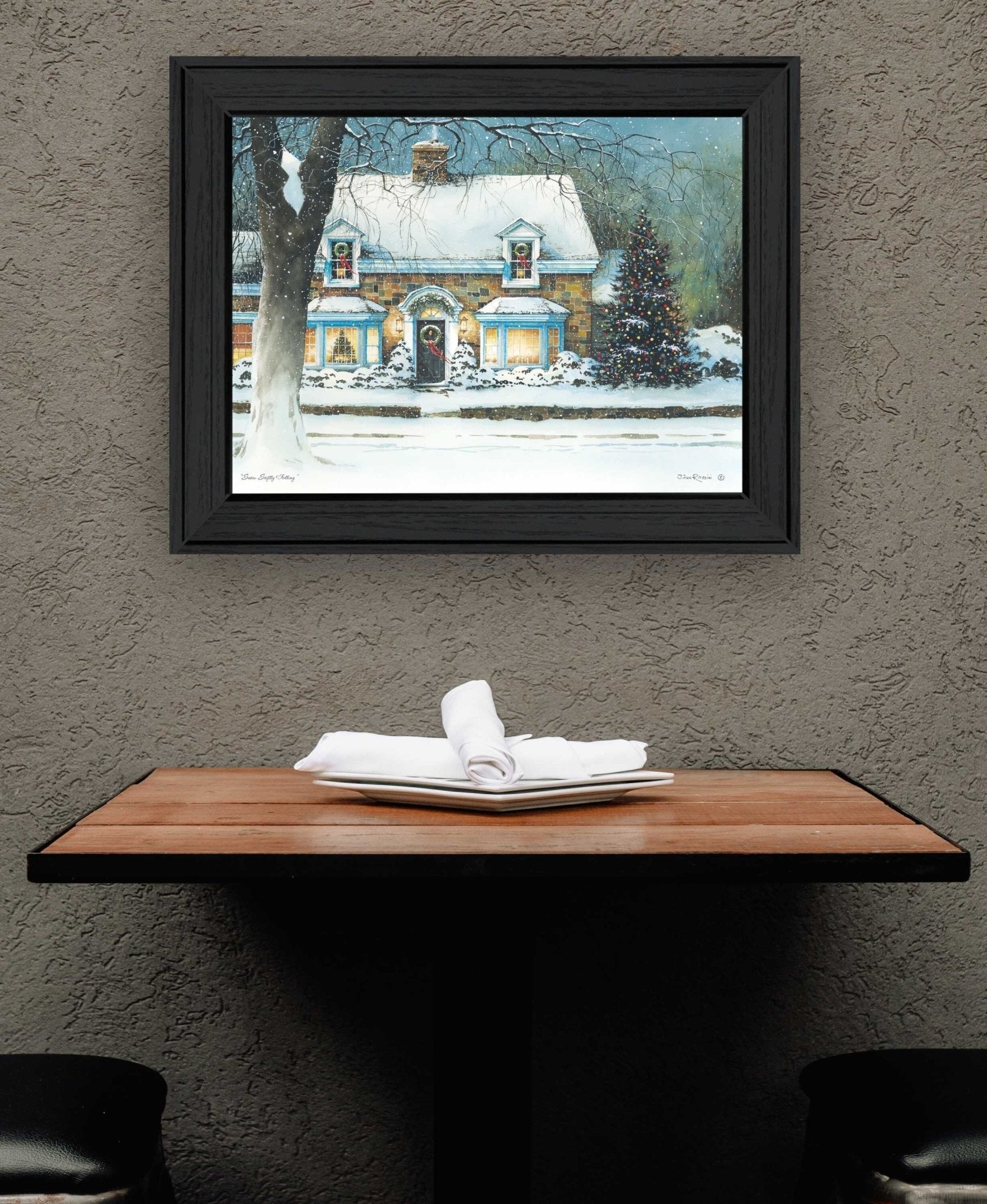 Snow Softly Falling 1 Black Framed Print Wall Art - Galactic capuchin