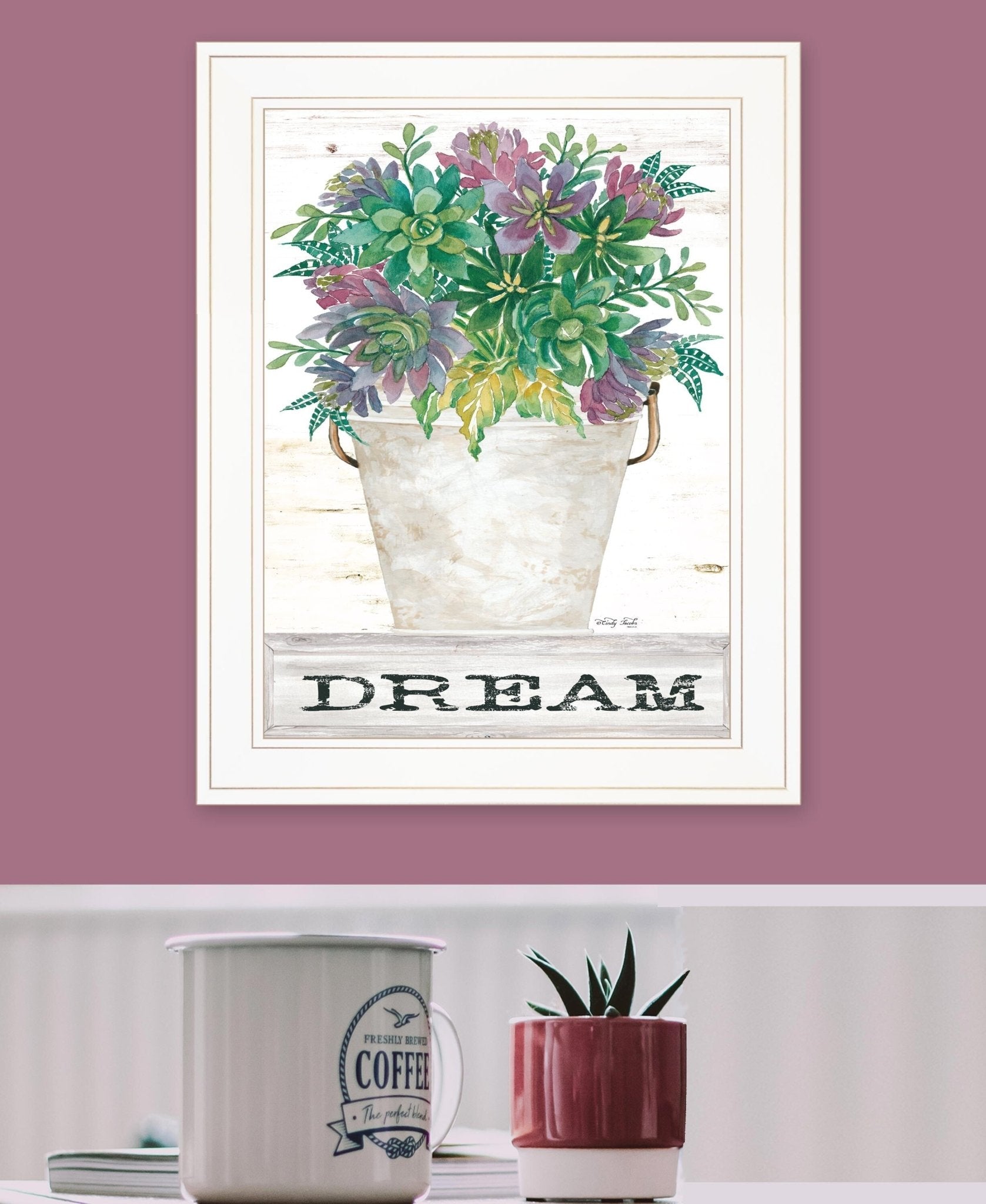 Dream Succulents 2 White Framed Print Wall Art - Galactic capuchin