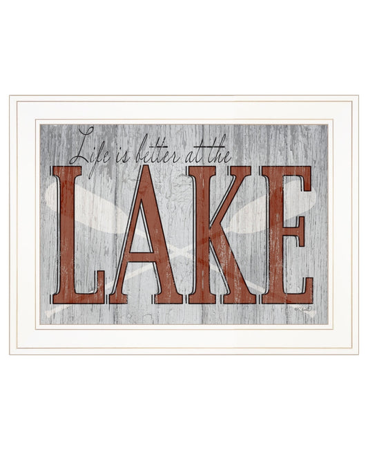 Life is Better at the Lake 1 White Framed Print Wall Art - Galactic capuchin