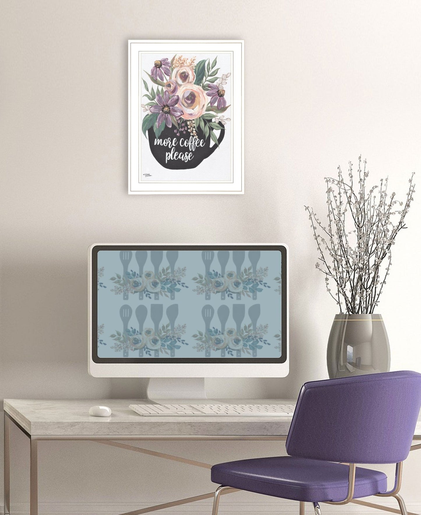 More Coffee Please 1 White Framed Print Kitchen Wall Art - Galactic capuchin
