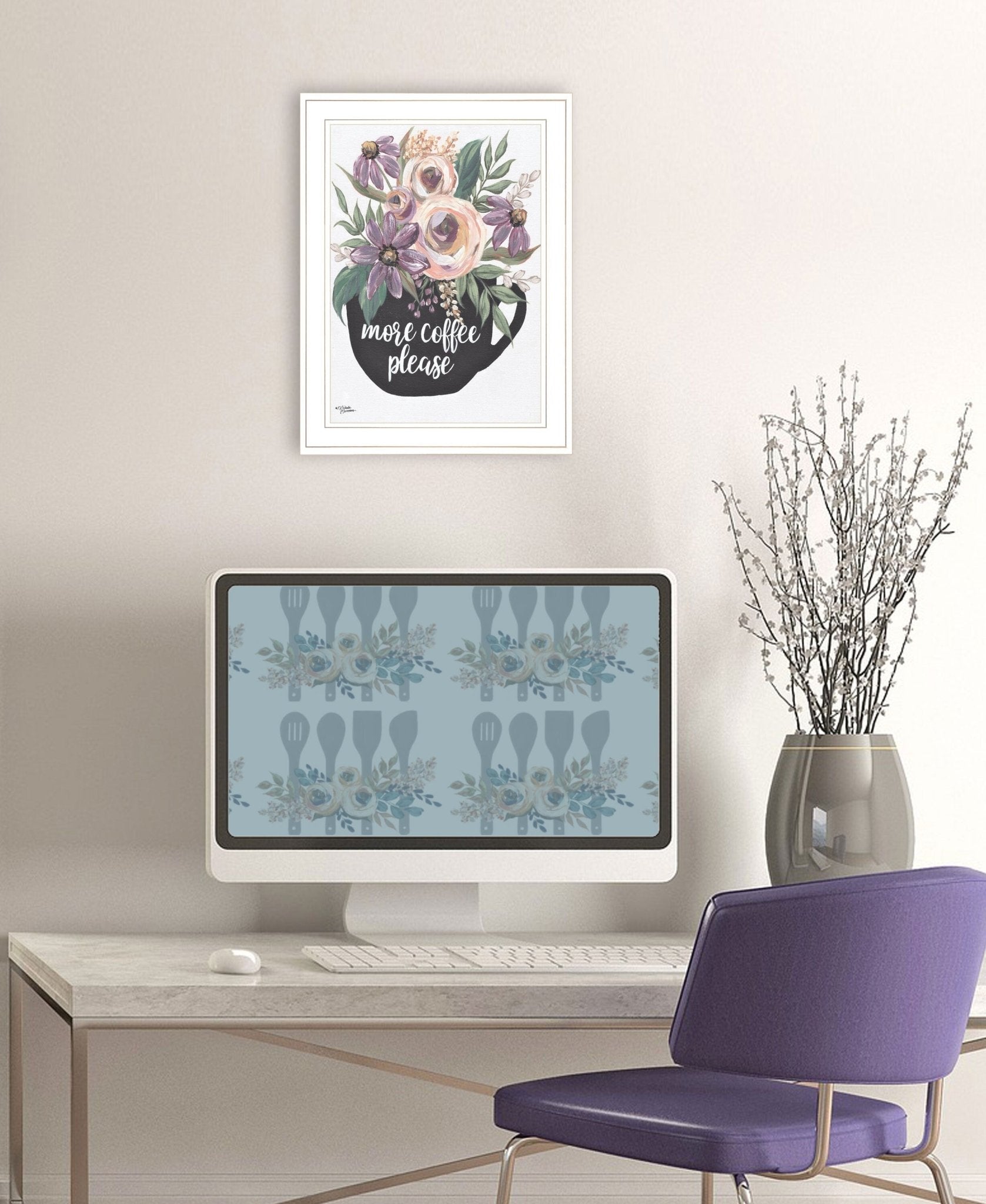 More Coffee Please 1 White Framed Print Kitchen Wall Art - Galactic capuchin