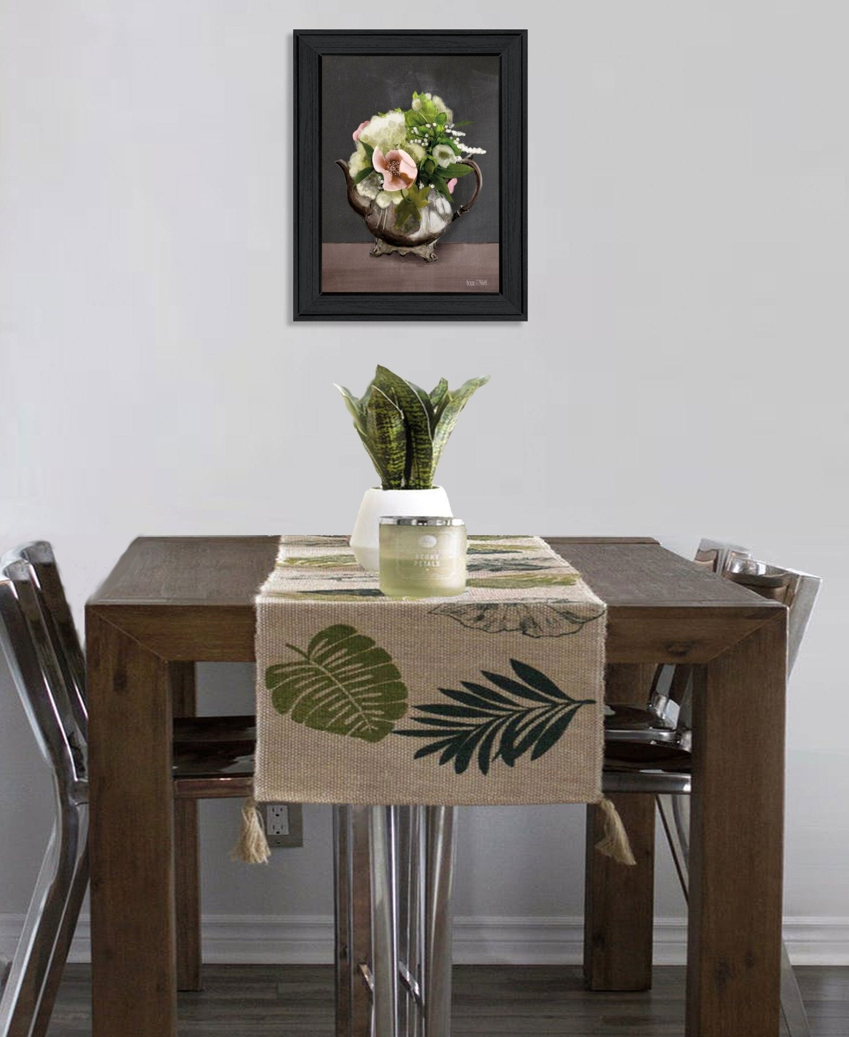 Vintage Floral Tea Pot 1 Black Framed Print Kitchen Wall Art - Galactic capuchin