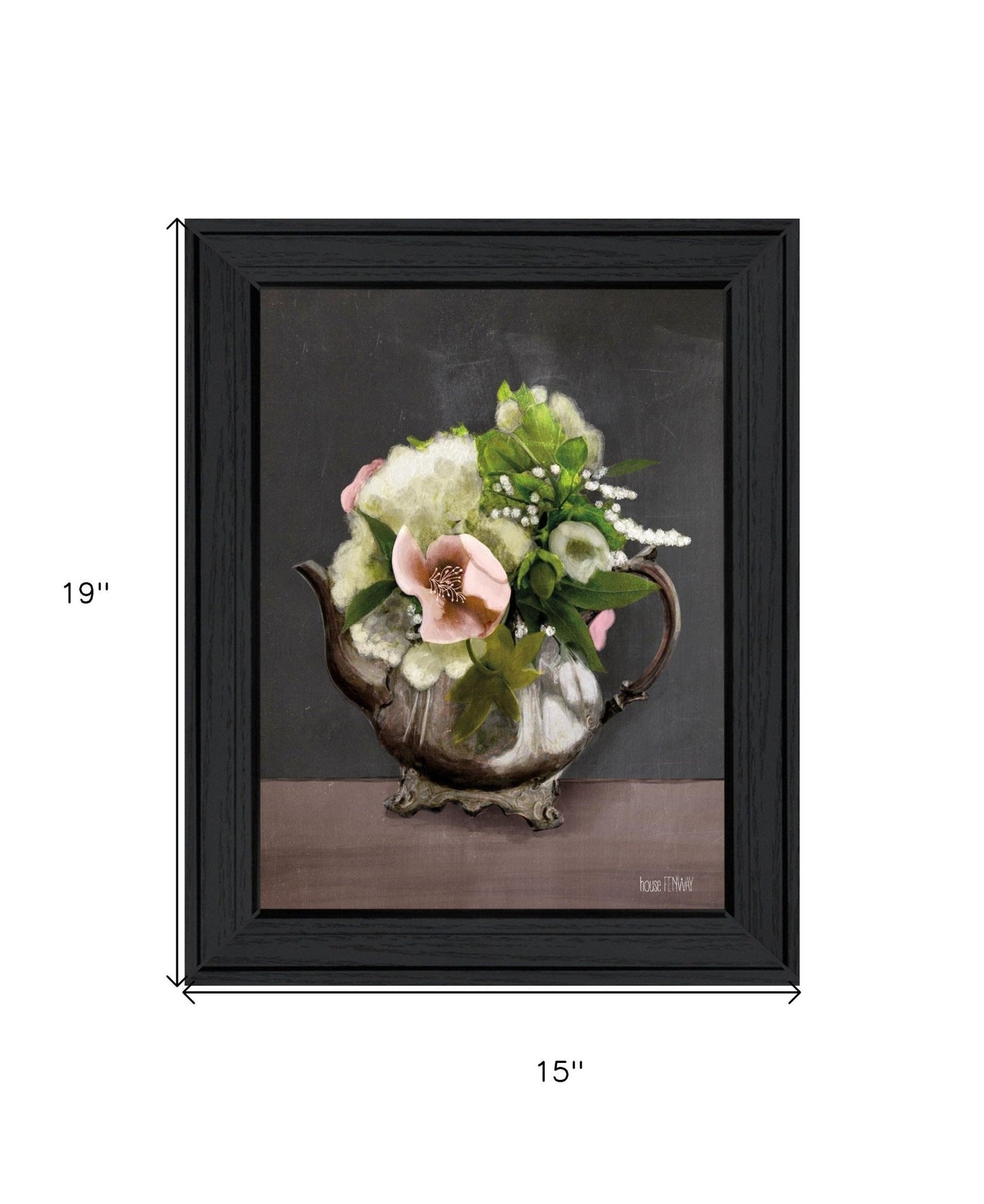Vintage Floral Tea Pot 1 Black Framed Print Kitchen Wall Art - Galactic capuchin