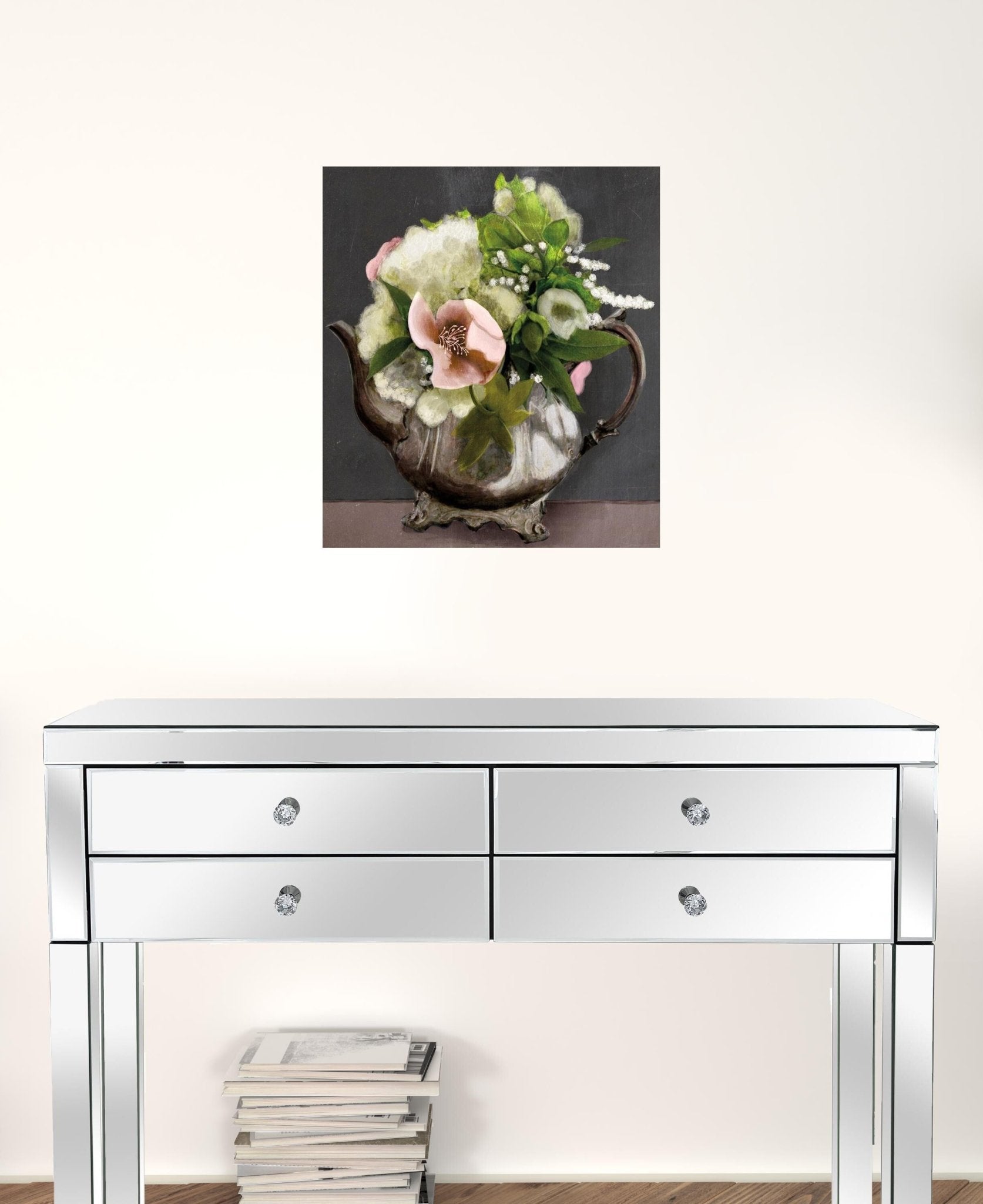 Vintage Floral Tea Pot 1 Black Framed Print Kitchen Wall Art - Galactic capuchin