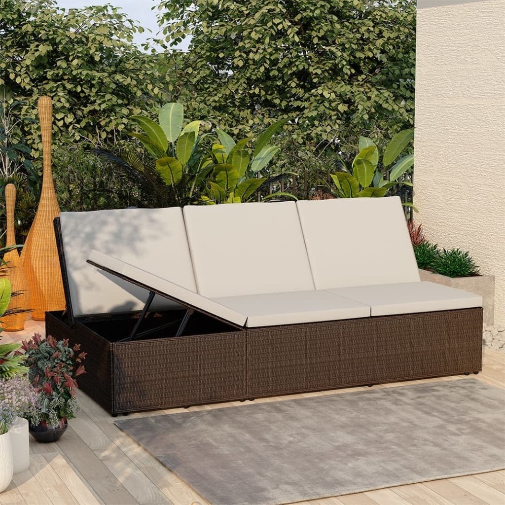 Convertible Sun Bed with Cushion Poly Rattan Brown - Galactic capuchin