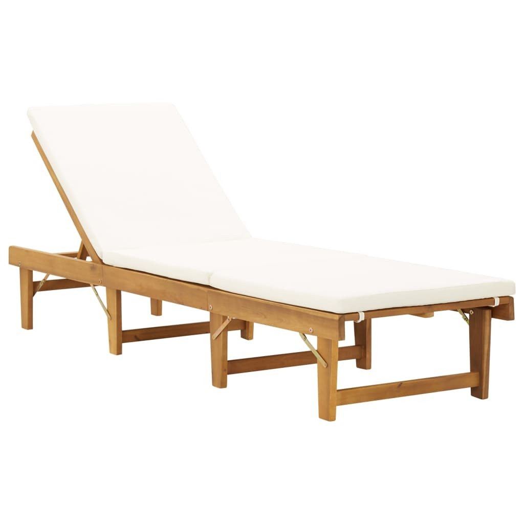 Folding Sun Lounger with Cushion Solid Acacia Wood - Galactic capuchin