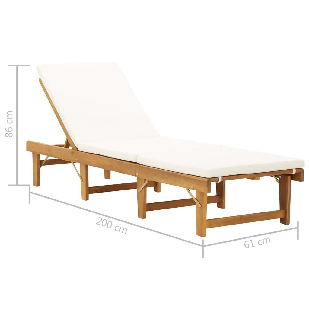 Folding Sun Lounger with Cushion Solid Acacia Wood - Galactic capuchin