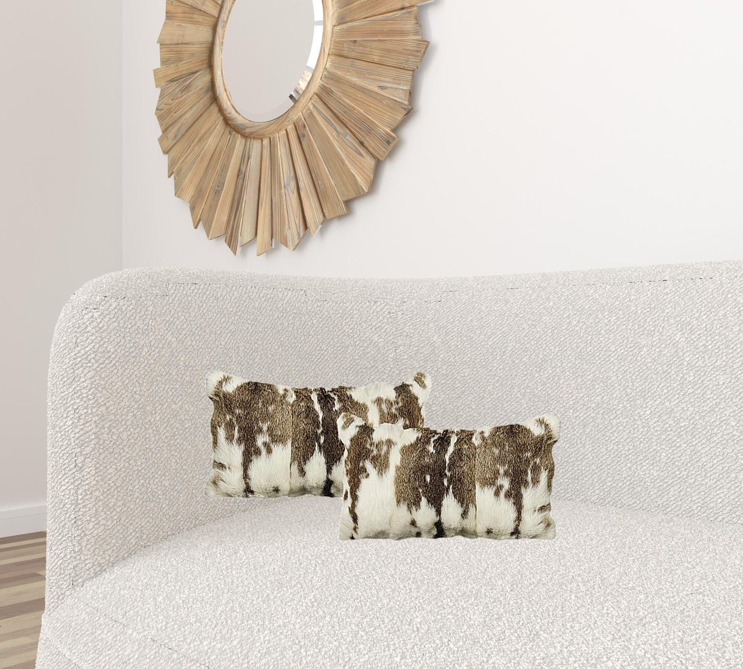 Set of Two 12" X 20" Brown and White Rabbit Natural Fur Throw Pillow - Galactic capuchin
