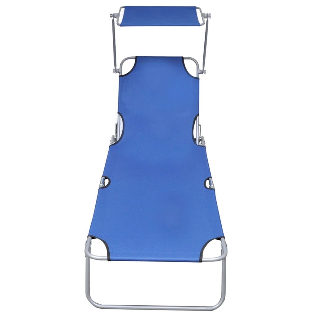 Folding Sun Lounger with Canopy Blue Aluminum - Galactic capuchin
