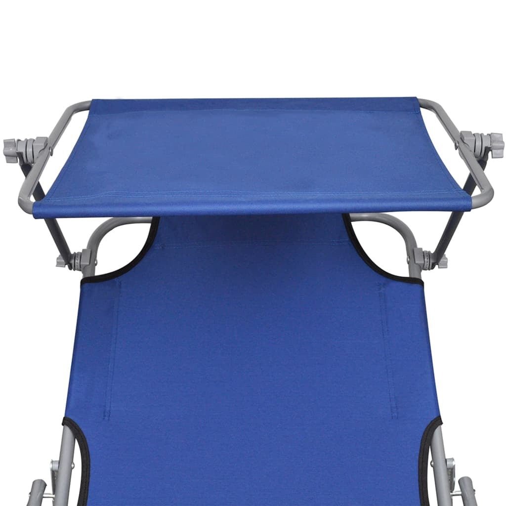 Folding Sun Lounger with Canopy Blue Aluminum - Galactic capuchin