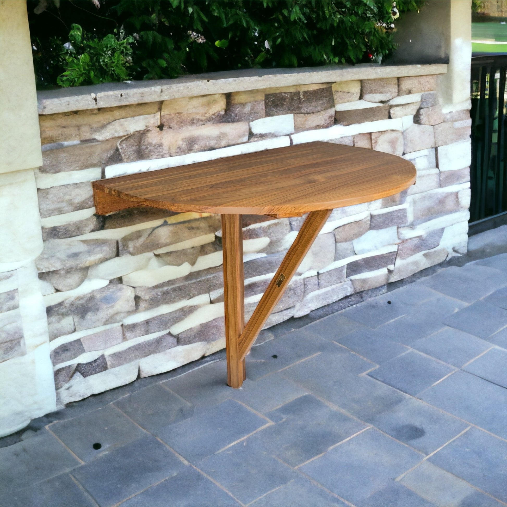 24" Brown Half Round Solid Wood Folding Outdoor Balcony Table - Galactic capuchin