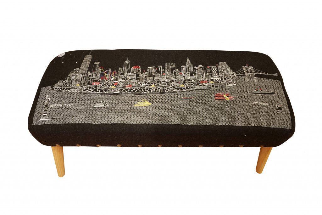 38" Gray Wool And Brown Ottoman - Galactic capuchin