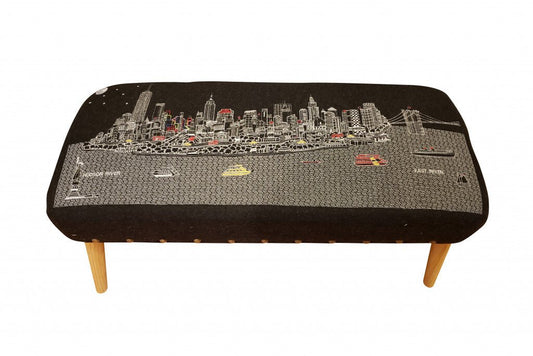 38" Gray Wool And Brown Ottoman - Galactic capuchin