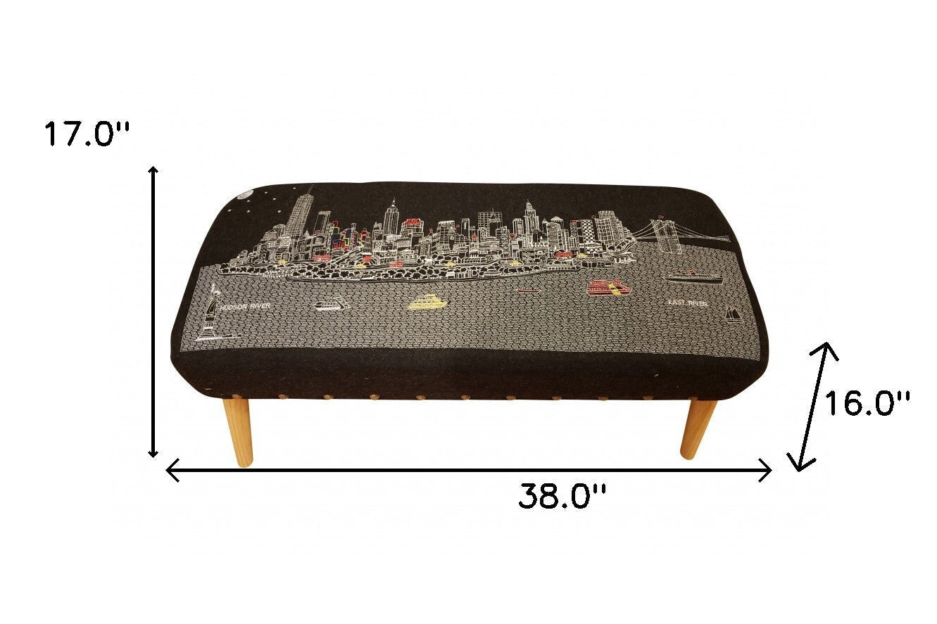 38" Gray Wool And Brown Ottoman - Galactic capuchin