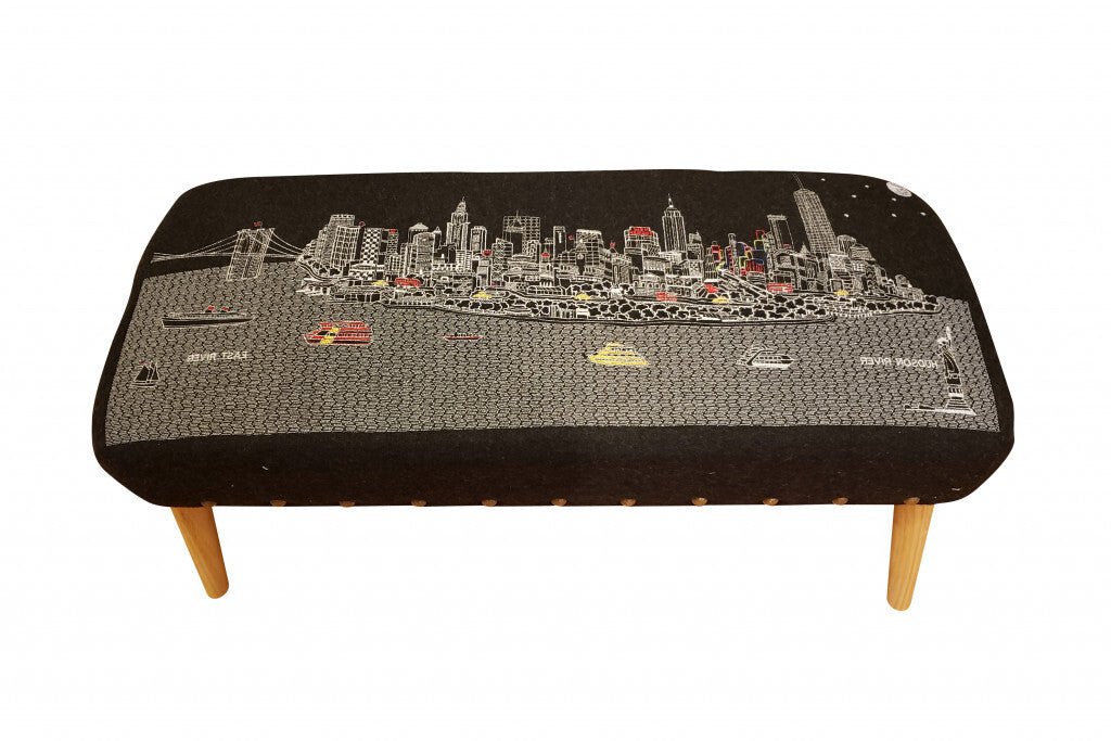 38" Gray Wool And Brown Ottoman - Galactic capuchin