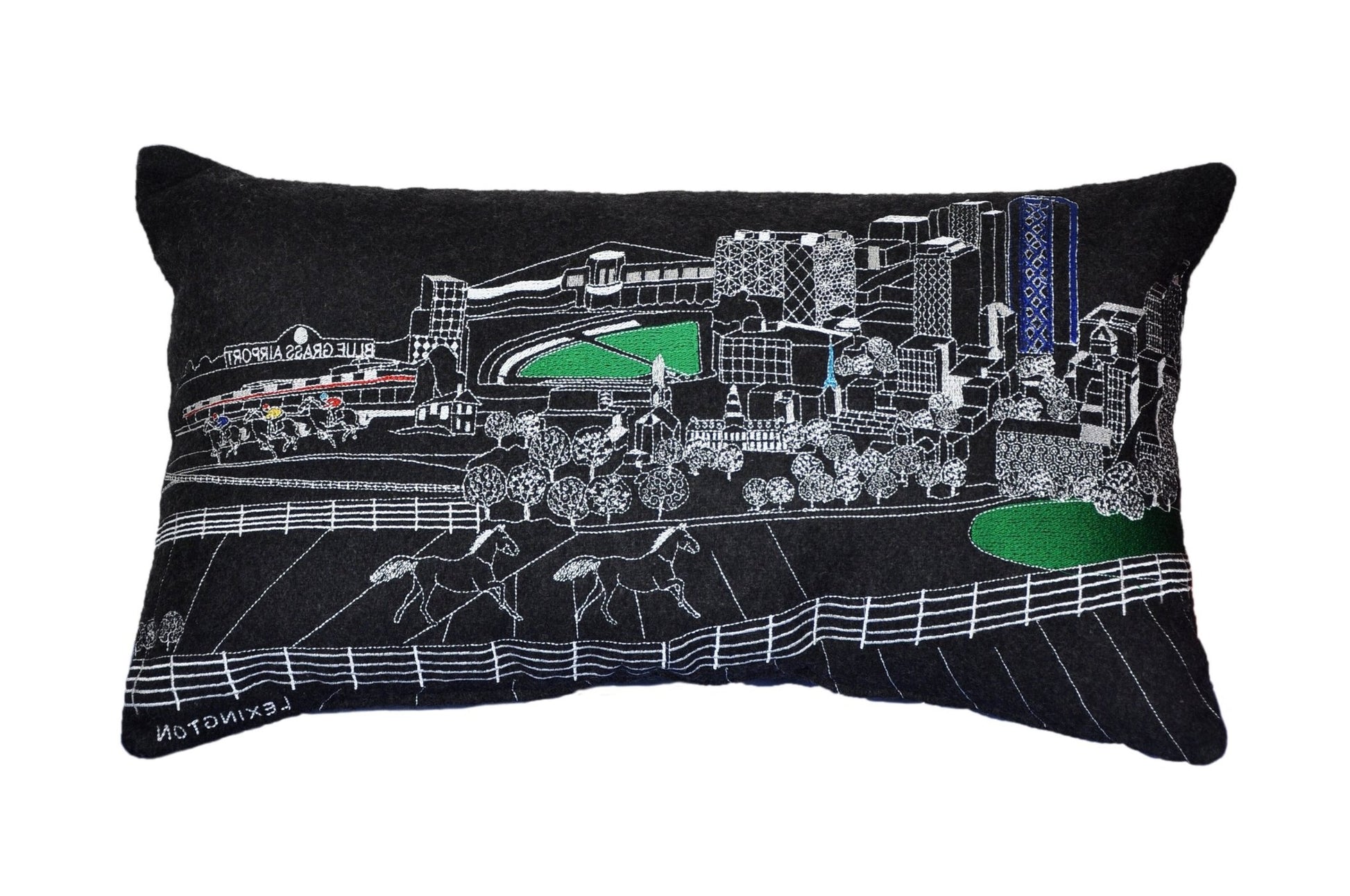 14" X 24" Black Gray and White Hometown Pride Wool Lumbar Throw Pillow - Galactic capuchin