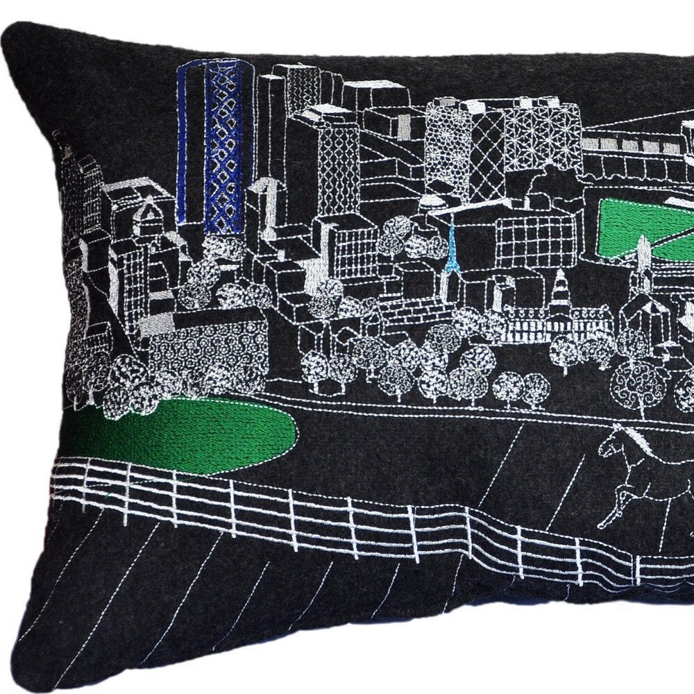 14" X 24" Black Gray and White Hometown Pride Wool Lumbar Throw Pillow - Galactic capuchin