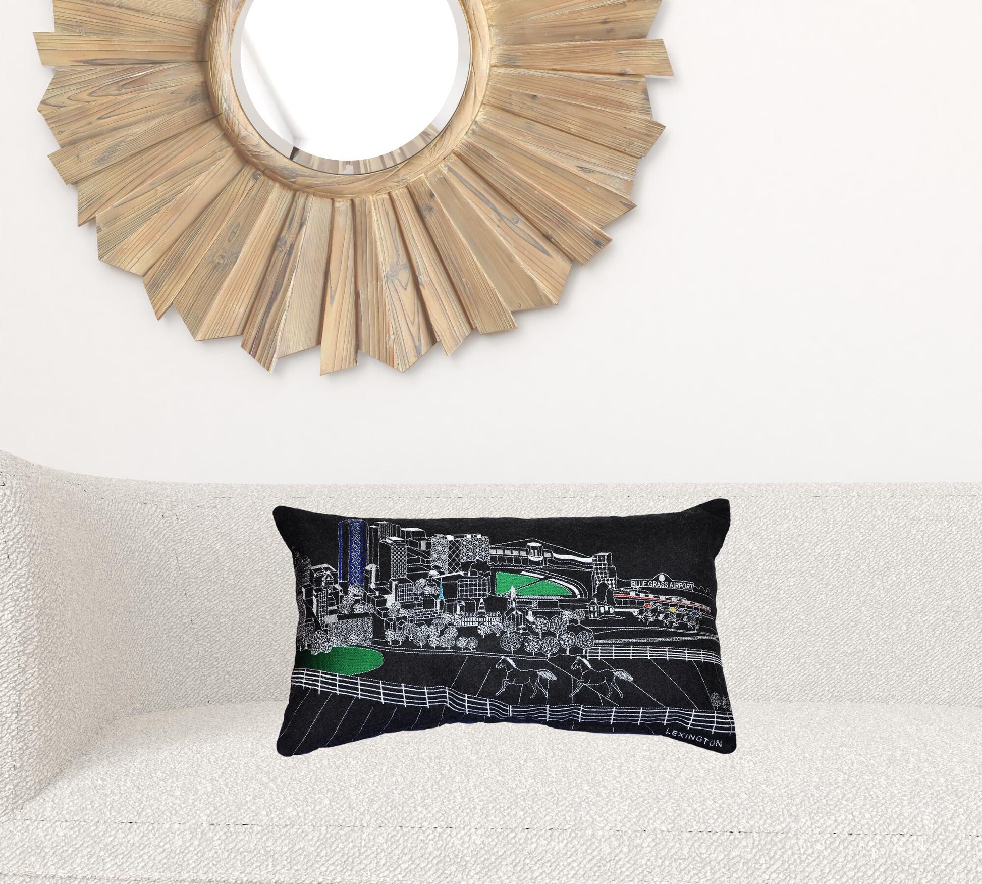 14" X 24" Black Gray and White Hometown Pride Wool Lumbar Throw Pillow - Galactic capuchin