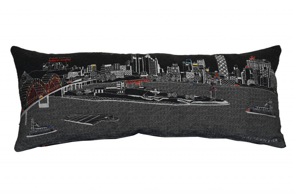 35" Black Memphis Nighttime Skyline Lumbar Decorative Pillow - Galactic capuchin