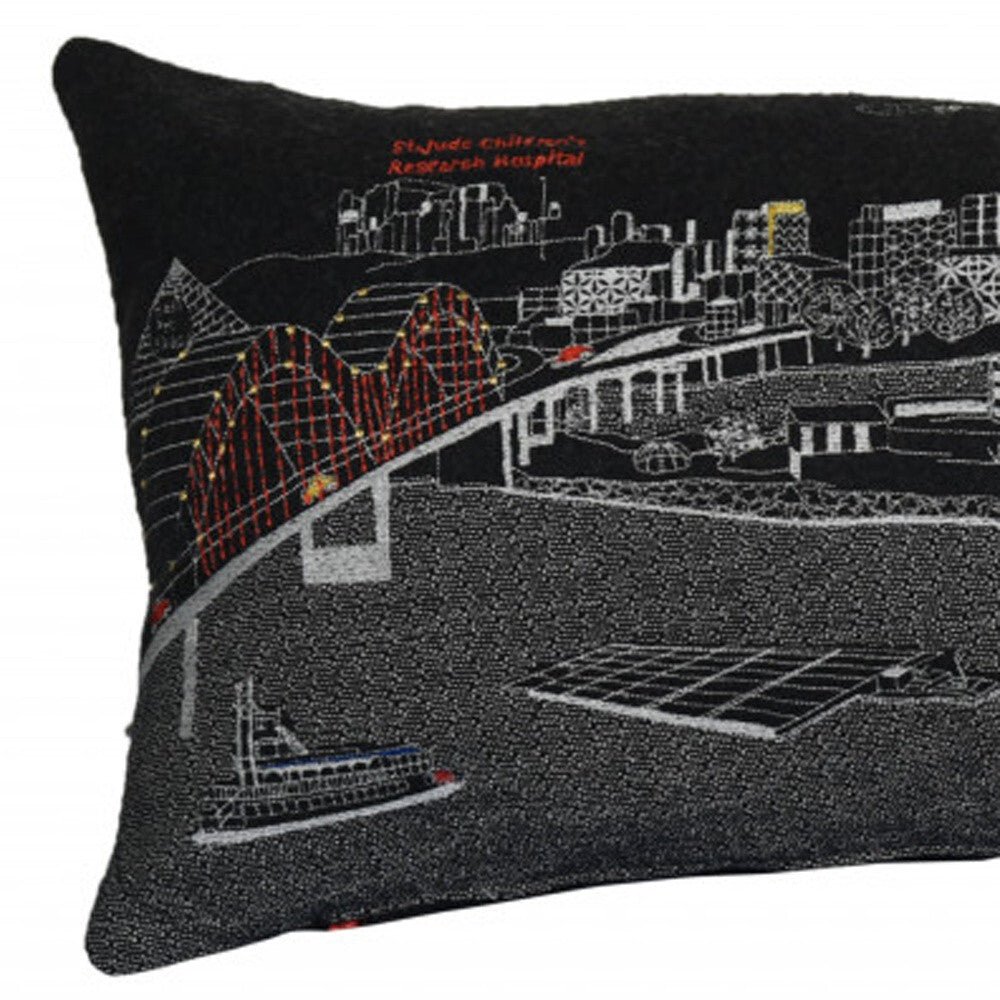 35" Black Memphis Nighttime Skyline Lumbar Decorative Pillow - Galactic capuchin