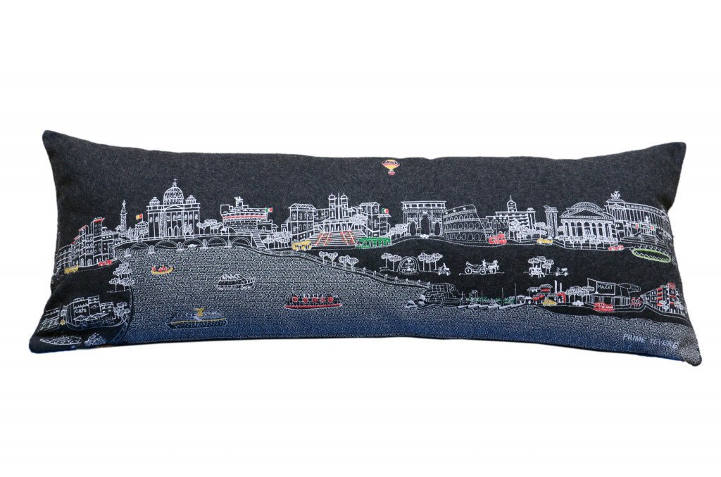 14" X 35" Black Gray and White Hometown Pride Wool Lumbar Throw Pillow - Galactic capuchin