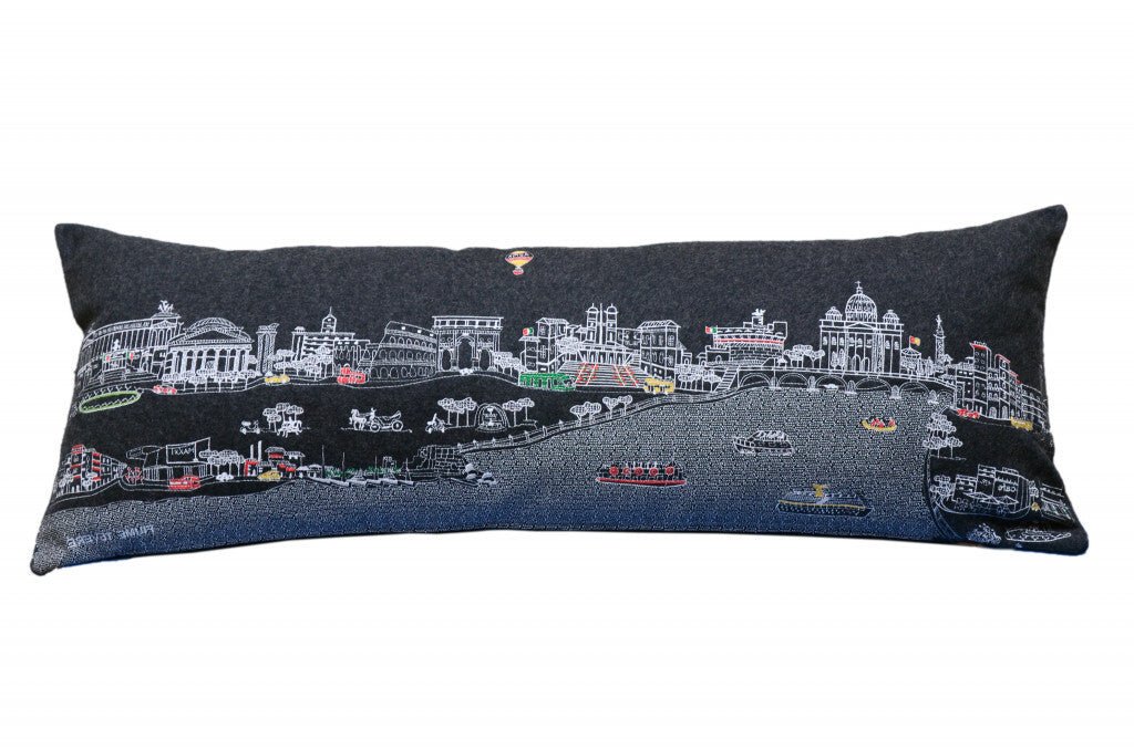14" X 35" Black Gray and White Hometown Pride Wool Lumbar Throw Pillow - Galactic capuchin