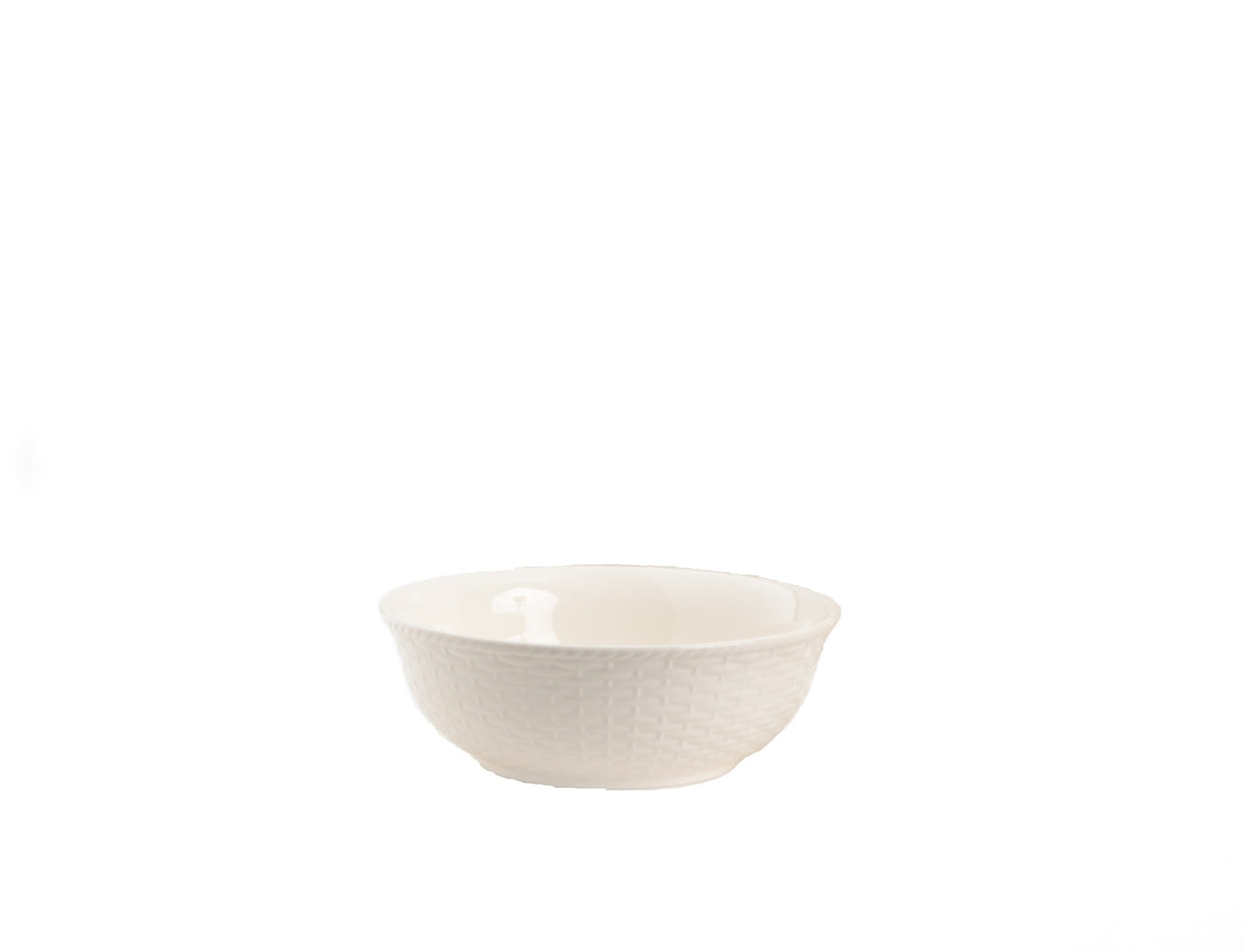 White Four Piece Round Weave Stoneware Service For Four Bowl Set - Galactic capuchin