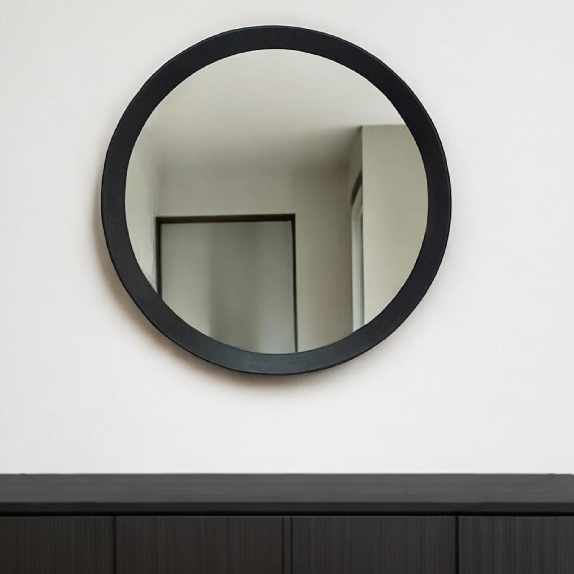 20" Dark Brown Round Wood Framed Accent Mirror - Galactic capuchin