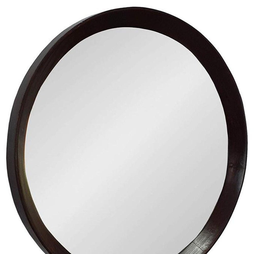 20" Dark Brown Round Wood Framed Accent Mirror - Galactic capuchin