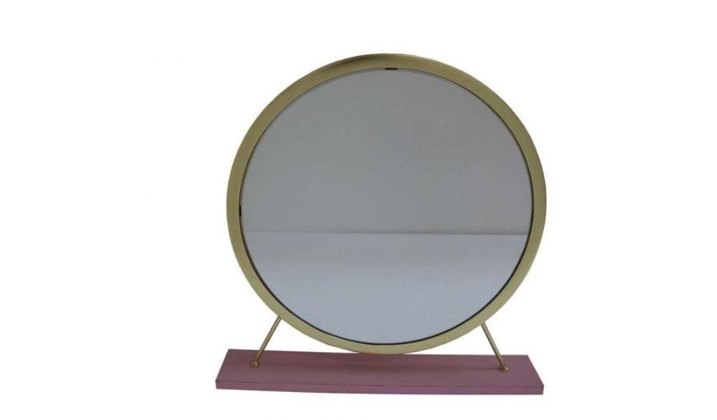19" Faux Fur, Mirror, Pink & Gold Finish Round Makeup Shaving Tabletop Mirror - Galactic capuchin