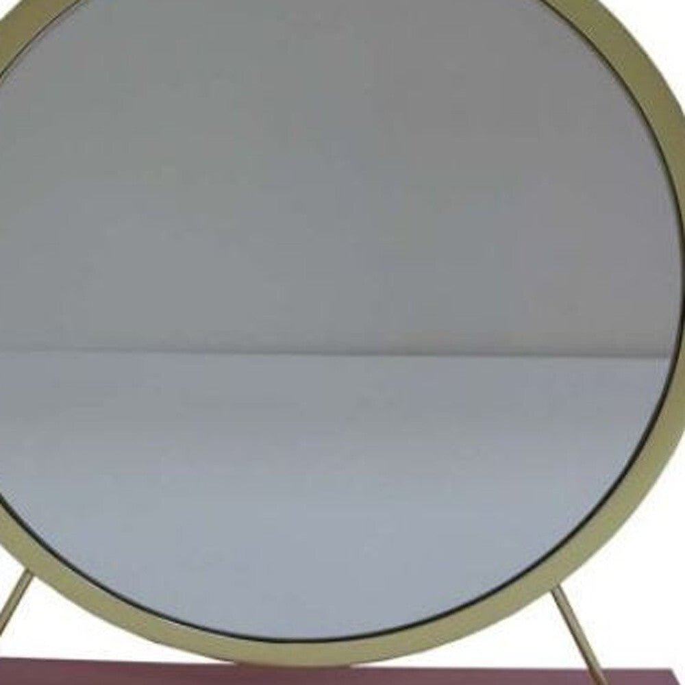 19" Faux Fur, Mirror, Pink & Gold Finish Round Makeup Shaving Tabletop Mirror - Galactic capuchin