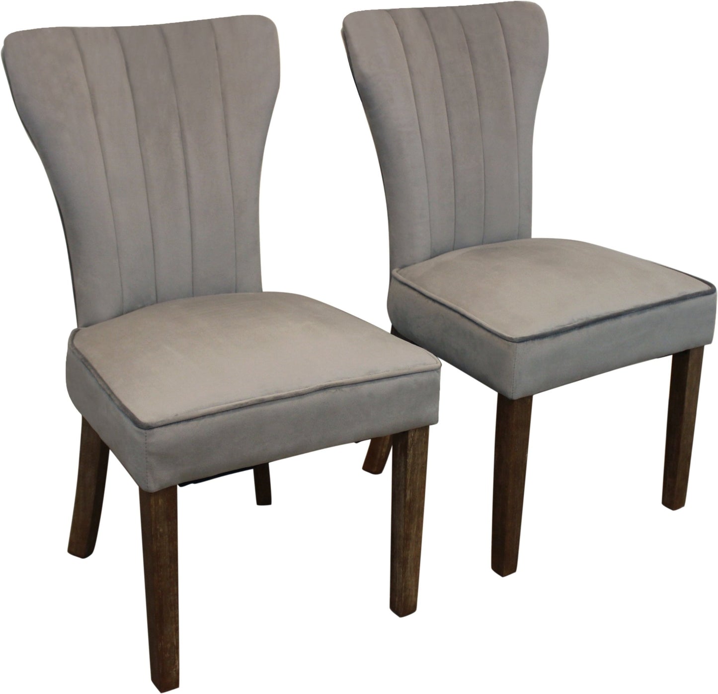 Set of Two Gray And Brown Upholstered Velvet Dining Parsons Chairs - Galactic capuchin