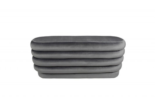 44" Gray Velvet Tufted Oval Ottoman - Galactic capuchin