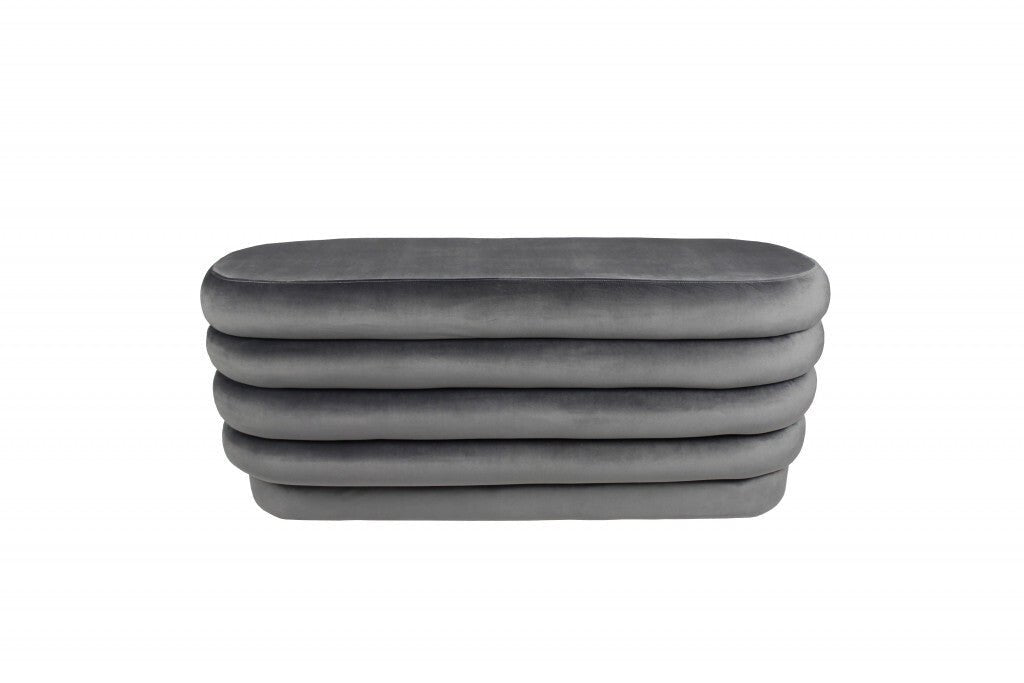 44" Gray Velvet Tufted Oval Ottoman - Galactic capuchin