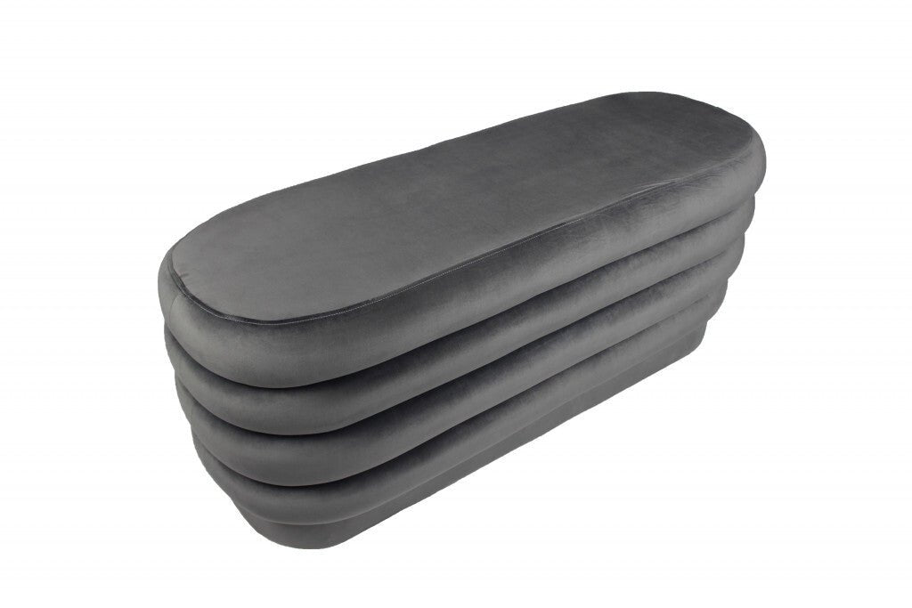 44" Gray Velvet Tufted Oval Ottoman - Galactic capuchin