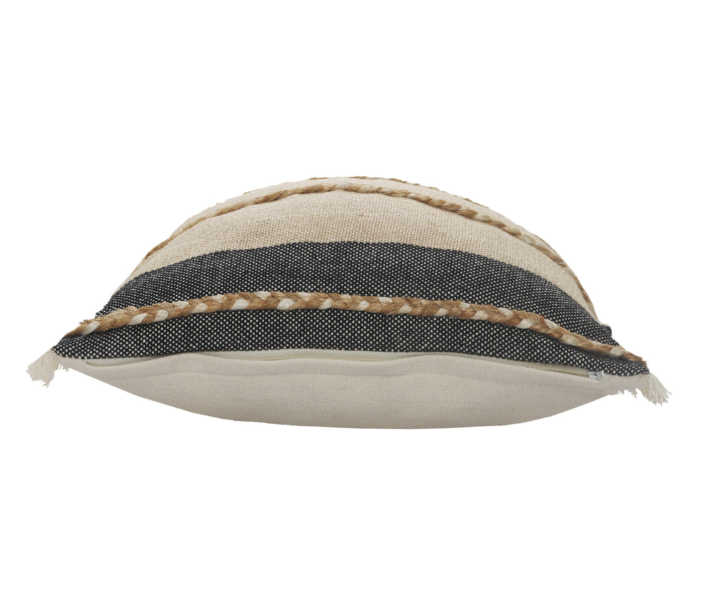 20" X 20" Beige And Ivory Jute Striped Zippered Pillow With Fringe - Galactic capuchin