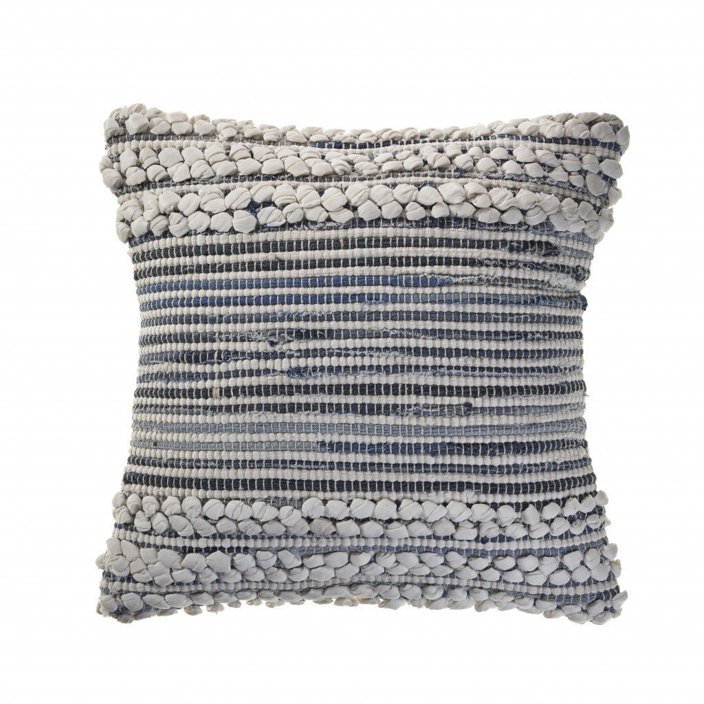18" X 18" Blue And Ivory 100% Cotton Geometric Zippered Pillow - Galactic capuchin