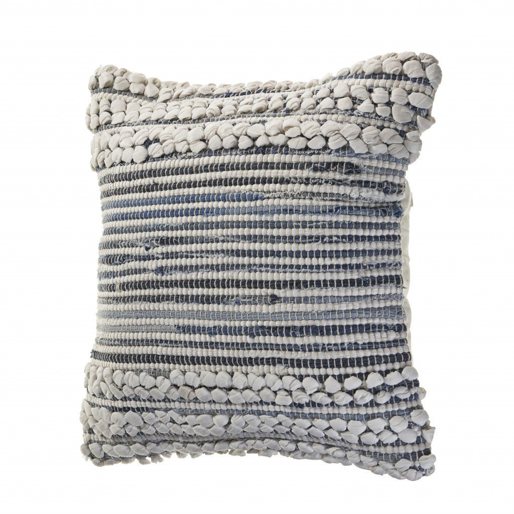 18" X 18" Blue And Ivory 100% Cotton Geometric Zippered Pillow - Galactic capuchin
