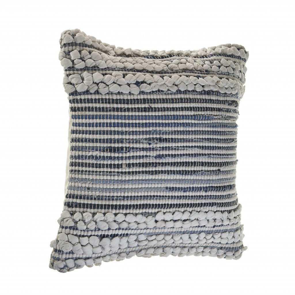 18" X 18" Blue And Ivory 100% Cotton Geometric Zippered Pillow - Galactic capuchin