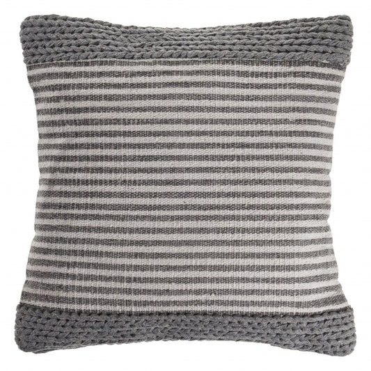 20" X 20" Gray And Ivory 100% Cotton Striped Zippered Pillow - Galactic capuchin